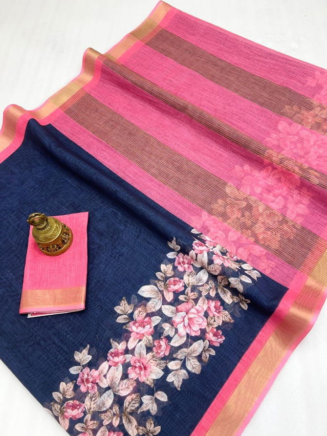 MG 524 Linen With Gold Digital Printed Surat Saree Suppliers In India